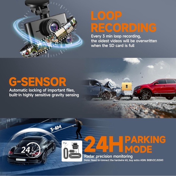 360° Dash Cam, 4 Channel Front and Rear Inside Dashcam, Car Camera FHD 1080Px4 - Picture 2 of 5